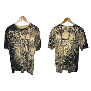 Xtreme Couture by Affliction Sand Black Y2K Skull Print Short Sleeve Tee Shirt